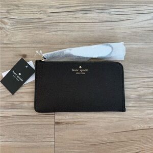 NWT Kate Spade Lucy Black Glitter Leather Medium L-Zip Wristlet KE454 Purse $139